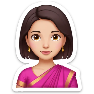girl with light wheatish skin, dark brown hair, wearing dark pink saree sticker