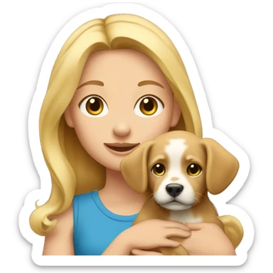 Blonde girl holding a Stafford puppy sticker