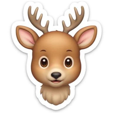 A cute beige deer emoji, small and simple, with big round eyes, a gentle smile, short antlers, soft beige fur with slightly lighter spots on its back, rounded cartoon-like proportions, minimal shading, vector-style, sticker