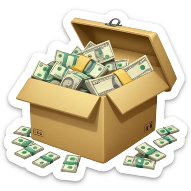 a bunch of preloved stuff in a box, with a small pile of cash notes on the side, indicating that this box is for sale sticker