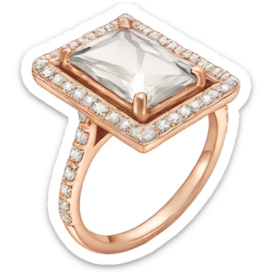 Rose gold engagement ring with small diamonds surrounding the big rectangle one  sticker