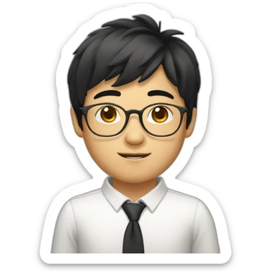 Asian boy with golden glasses round face black hair sticker