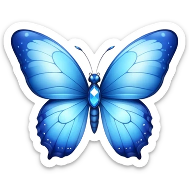 Cinematic Realistic Cute Blue Butterfly Portrait Emoji, Head tilted playfully and inquisitively, featuring beautifully patterned sapphire wings with intricate venation and a charming, petite body with round, sparkling eyes full of gentle curiosity, rendered with lifelike detail and warm natural highlights, high shine, affectionate and spirited, styled with a touch of whimsical garden magic, soft glowing outline, capturing the essence of a mischievous yet lovable blue butterfly that seems ready to flutter playfully into your arms! sticker
