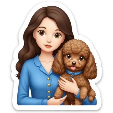 à beatiful long hair brunette with  and a toy poodle dog sticker