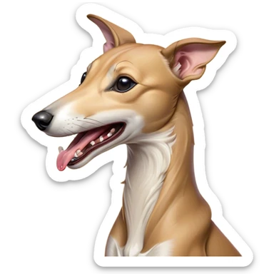 Cinematic Cute Yawning Fawn Greyhound Portrait Emoji, Head tilted slightly with a dramatic, wide-open yawn, showcasing a smooth fawn Fur with a refined finish, floppy ears slightly drooping, round eyes barely open in drowsy contentment, Simplified yet irresistibly adorable features, highly detailed, glowing with a soft, cozy glow, high shine, relaxed yet expressive, stylized with a touch of whimsy, bright and endearing, soft glowing outline, capturing the essence of a sleepy yet affectionate companion, so drowsy it feels like it could stretch out of the screen and curl up for a nap! sticker