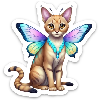 Colorful Neon exotic ethereal iridescent tropical shiny Fantasy-Siamese-Bobcat-Caracal-Moth-Scottish-Fold-feline-Fakémon-feline-hybrid (full body) sticker