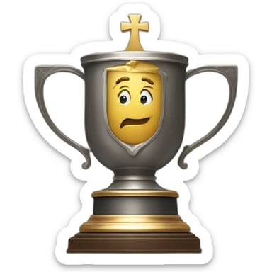 royal big empty Christian trophy for the winner with a cross on royal background  with number 2 sticker