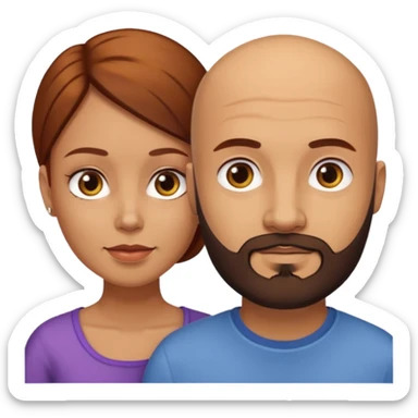 Couple. A bald man with dark brown beard and a girl with light skin dark yellowish brown auburn hair. sticker