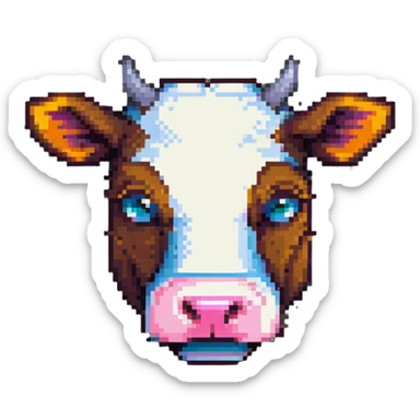 ultra-minimal blocky Minecraft cow head emoji with one large colorful square pixel, perfectly square, extremely simple, abstract, playful, childlike sticker
