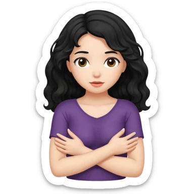 Naked girl, bare chest, bare hips, shy, black wavy hair, naked, hiding boobs sticker