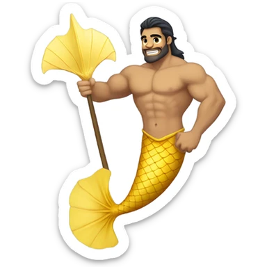 Tan muscular merman with yellow mermaid tail, dark hair and stubble  sticker