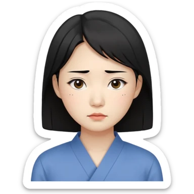 Korean woman, East Asian features,
female human face avatar, headshot,
slightly uncomfortable expression,
subtle frown, tired eyes,
sensitive and delicate mood,
neutral face, minimal expression,
simple black hair,
clean background,
professional, minimal style sticker