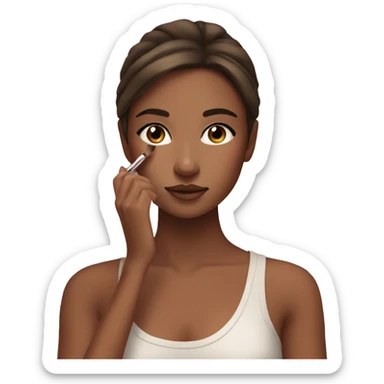 An aesthetic girl with brown hair and eyes a slightly tan skin , doing her makeup  sticker