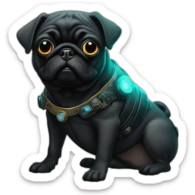 A cyberpunk black pug in Art Nouveau style during 1910 sticker