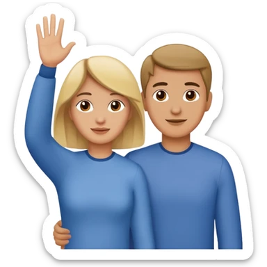 two parents waving goodbye to their teen, side view sticker