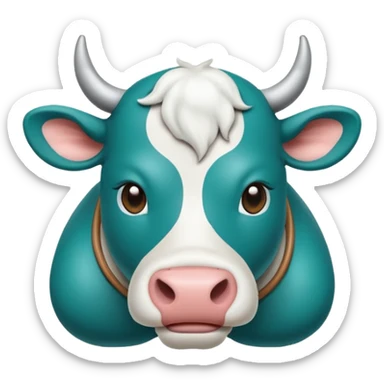 Emoji-style icon of a cow and buffalo with a scan frame or AI detection overlay, representing breed identification. Clean, friendly, rounded design, easy to recognize at small sizes, teal and white accents, no text, transparent background. sticker