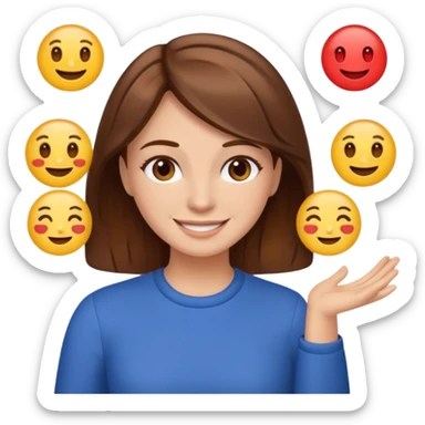 Keep her skin fair but give her brown hair. She is teaching how to make emojis. sticker