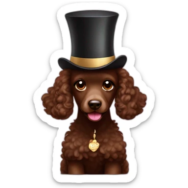 Chocolate poodle in cylinder hat sticker