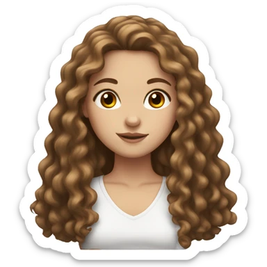 white girl with long brown curly hair and brown eyes sticker