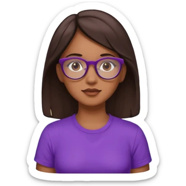 Chica de pelo moreno con gafas, lleva camisa violeta. Piel morena clara. Con Torre de Hércules de la Coruña detrás sticker