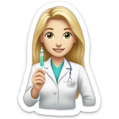 A white girl, a pharmacist, has a medicine syringe in her hand sticker