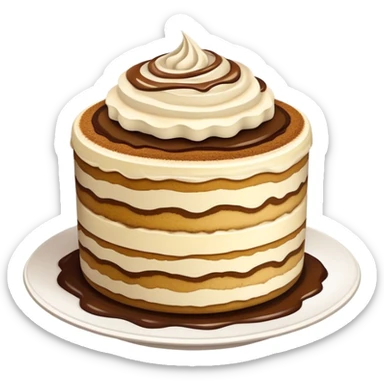 Tiramisu Cinematic Realistic Tiramisu Dessert Emoji, depicted as a delightfully messy, layered tiramisu with coffee-soaked sponge and mascarpone cream, rendered with rich textures and warm, indulgent lighting. sticker