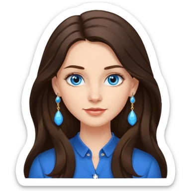 
Create an emoji of a brunette with blue eyes. She should have long hair, stylish clothing, and a friendly facial expression. Add some accessories like earrings or glasses to make the look more interesting. sticker