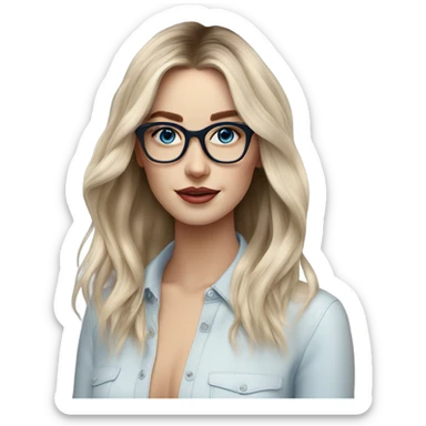 Shoulder length Balayage pale model lady with glasses and blue eyes  sticker