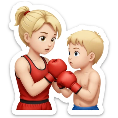 Infant baby boy boxing his young fit mother  sticker