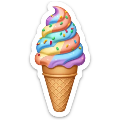 ice cream cone with pastel coral scoop and rainbow sprinkles sticker