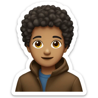 winter, christmas, hispanic, afro hair,  boy, short hair brown eyes, child, full body, brown coat sticker
