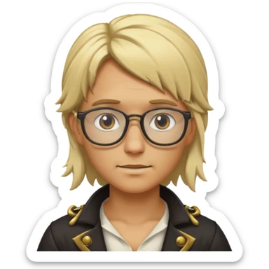 Create an avatar squared no background with a pirate with glasses and blonde hair sticker