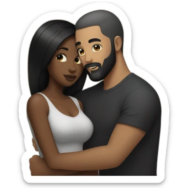 White man with very short black hair and a black beard cuddling a black curvy woman with long black straight hair sticker