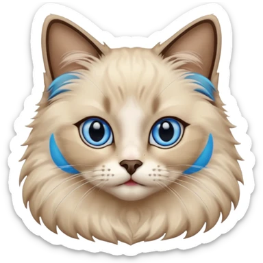 Ragdoll cat, with dark nose/center face area with surrounding beige fur, bright blue eyes sticker