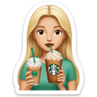 Long blonde model sipping a Starbucks iced coffee sticker