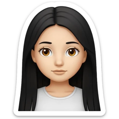 make a girl emoji with straight long black hair and blonde highlights and brown eyes with pretty eyelashes wearing a white top sticker