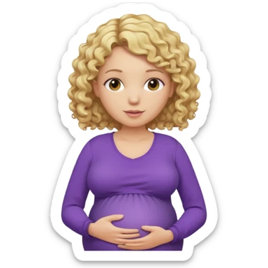 pregnant woman, blond curly hair, purple shirt, head, neck and abdomen only sticker
