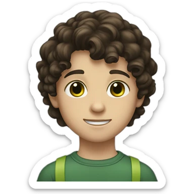 a boy with a cut with dark brown slightly curly forward hair with green brown eyes and a pale complexion sticker