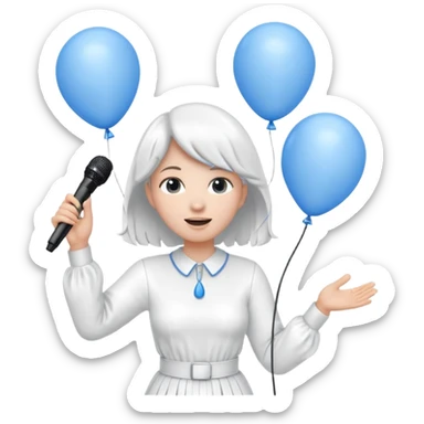Stud singing 1,2,3 release em with white and blue balloons flying overhead emoji like with mic in hand  sticker