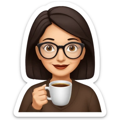 Perfect! Please add, enjoying coffee! 
Happy Older Hispanic woman with dark hair wearing glasses 
 sticker