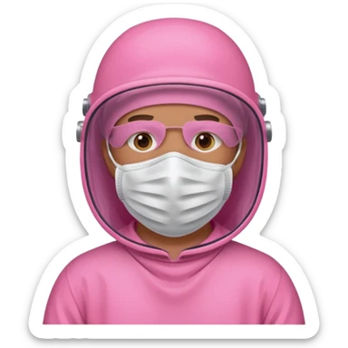 man in pink protection clothes with full-faced pink mask covered whole face sticker