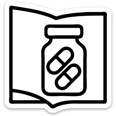 Transform this image into an open cover page design, keeping the minimal black and white outline style. Make the bottle or glass appear as if it is on the cover of a booklet or magazine, with an odd, creative layout. No background. sticker