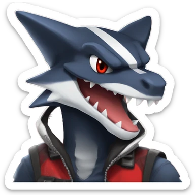 Black Cool Edgy Anthro Sharpedo-Sergal-Garchomp-Fakémon  with White and Red Edgy markings sticker
