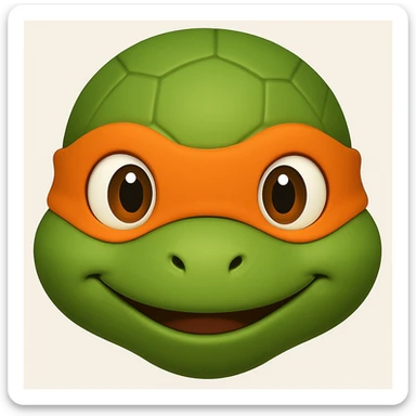 Donatello from Teenage Mutant Ninja Turtles, emoji style, head only, cute minimalistic style, with an orange bandana sticker