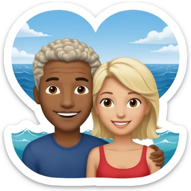 Black man salt n pepper hair smiling with blonde in love at ocean  sticker