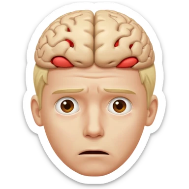 a worried blond man that dont know what to do and with the brain out of your opened head sticker