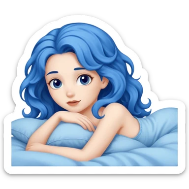 girl with blue wavy hair laying in bed  sticker