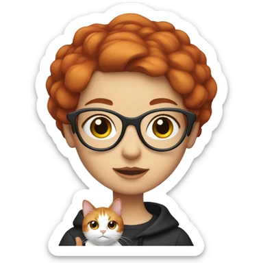 White Red head girl with glasses holding calico cat sticker