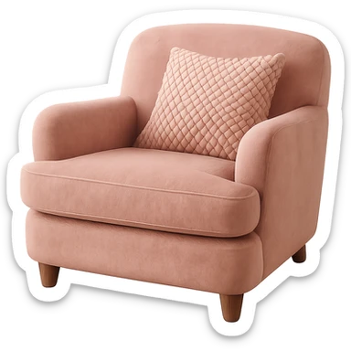 pink cozy armchair with a knitted pillow, inviting sticker