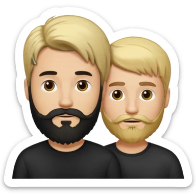 Man with a beard and long hair black gathered with another short-haired blond man sticker